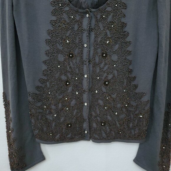Roberta Scarpa Wool Silk Blend Lace Trim Beaded Knit Cardigan Sweater Size 12 - Picture 2 of 16